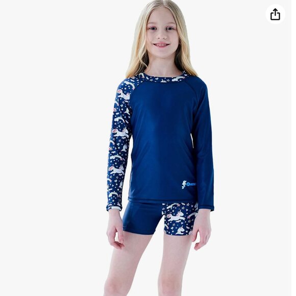 Ovovod 12 Blue Unicorn 2 Piece Long Sleeve Rash Guard Swimwear NEW - Picture 2 of 13